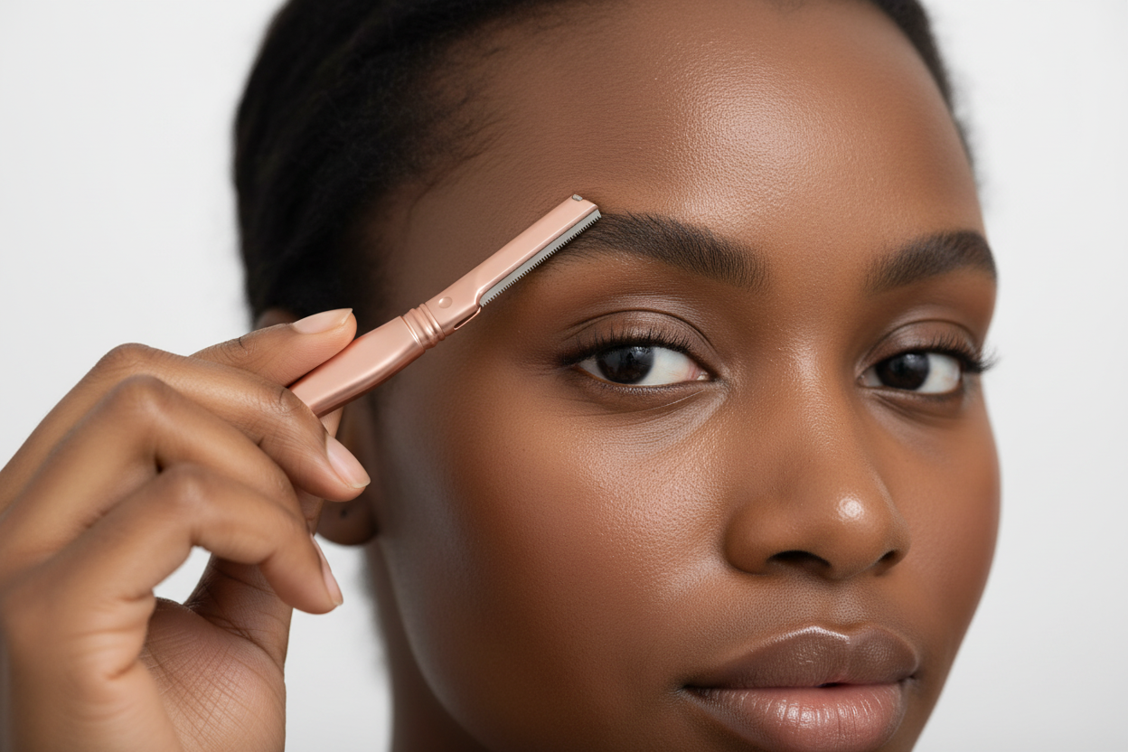 SHAVEA Pink Eyebrow Razor in use